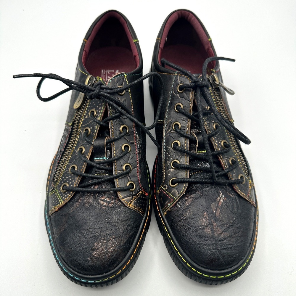L'Artiste Spring Step Leather Sneakers EU 40 US 9.5 Whimsigoth Boho Art Rainbow
